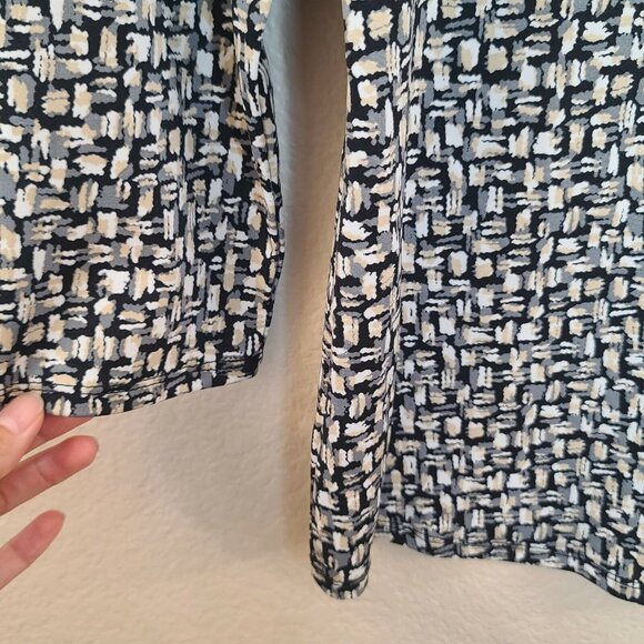 Faded Glory Top Womens Medium Brown Black Print Knit Popover Collared Casual - Picture 9 of 12